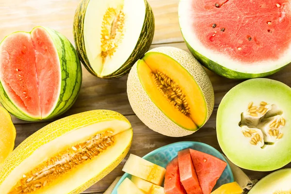 Variety of organic melons — Stock Image Variety of organic melons Stock Photo