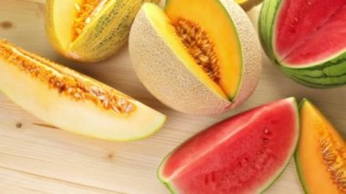 Variety of organic melons sliced