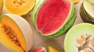 Variety of organic melons sliced