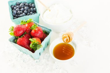 Ingredients for smoothie with plain yogurt and berries