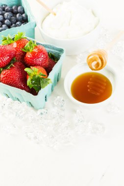 Ingredients for smoothie with plain yogurt and berries