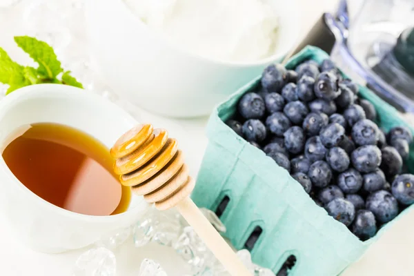 Інгредієнти для смузі з простим йогуртом та ягодами — стокове фото