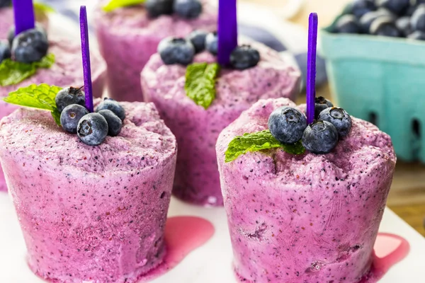 Hausgemachte Blaubeer-Eis am Stiel — Stockfoto