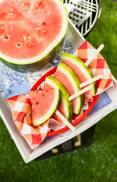 Leckere Wassermelonen Scheiben Eis am Stiel — Stockfoto