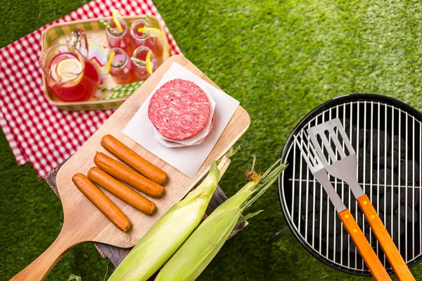 Letní piknik s malými uhlí gril — Stock fotografie