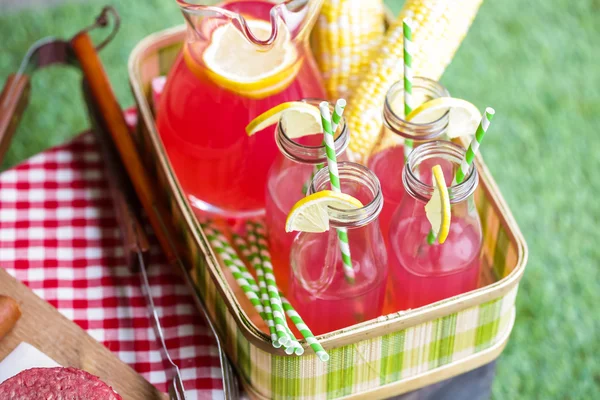 Sommerpicknick mit Limonadengetränken — Stockfoto