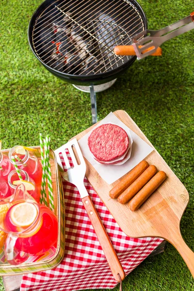 夏天野餐带小木炭烧烤 — 图库照片