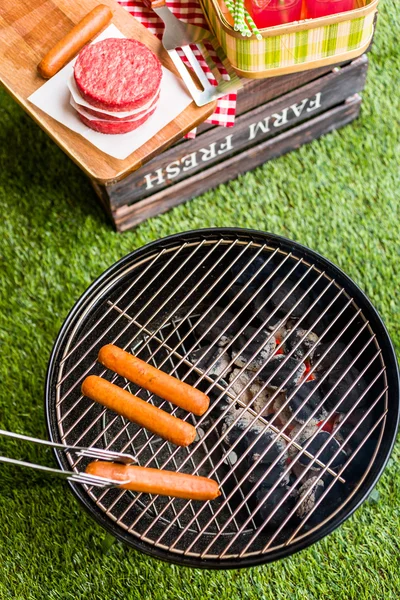 Picnic estivo con piccola griglia a carbone — Foto Stock