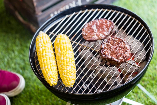 Summer picnic with small charcoal grill — Stock Photo, Image