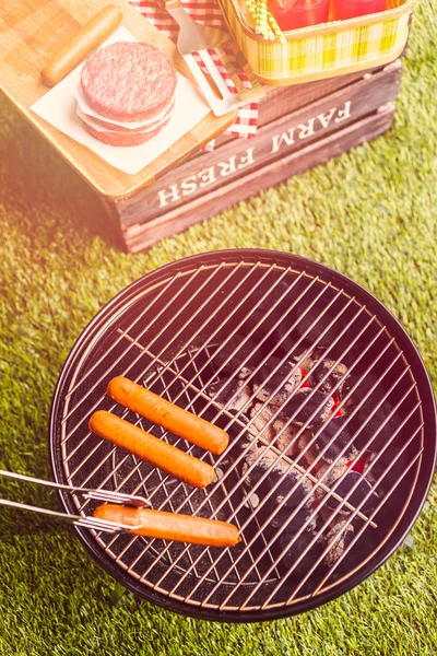夏天野餐带小木炭烧烤 — 图库照片