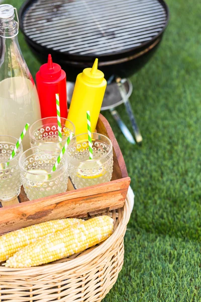 Petit pique-nique d'été avec limonade et maïs — Photo