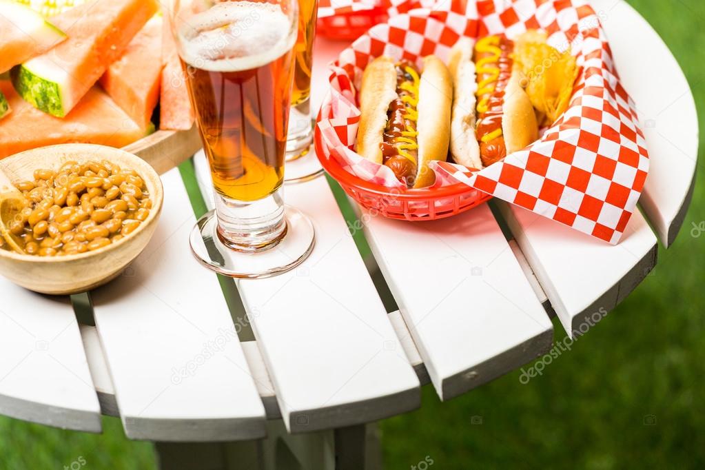 Grilled hot dogs with mustard and ketchup