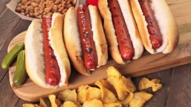 Beyaz sosisli çörek üzerinde ızgara sosis