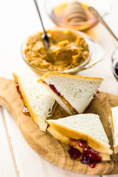 Homemade peanut butter and jelly sandwich