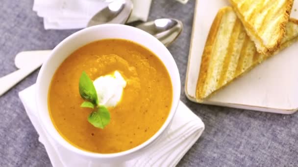 Gotowane pieczone pomidorowa zupa z pomidorów scheda organicznych — Wideo stockowe