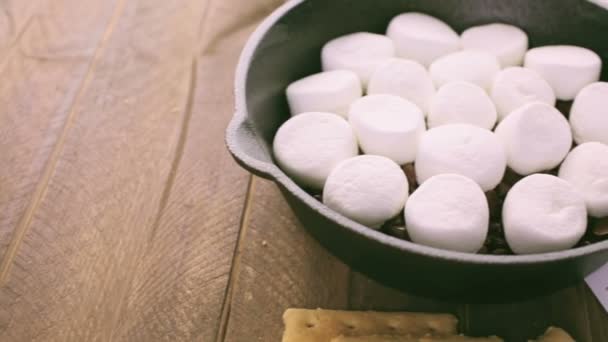 Preparando smores mergulho com marshmallows — Vídeo de Stock