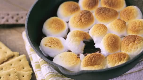 Smores duik en marshmallows — Stockvideo