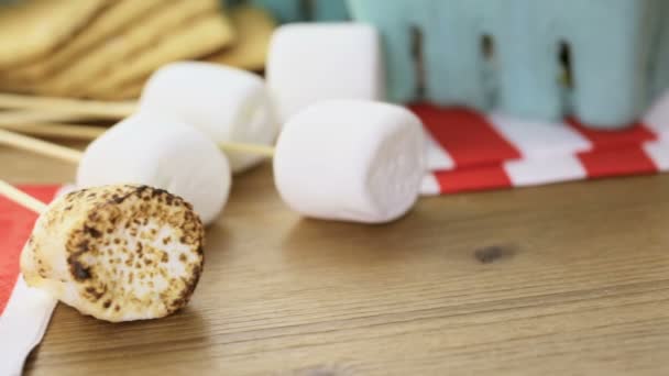 Smores with fresh raspberries. — Stock Video