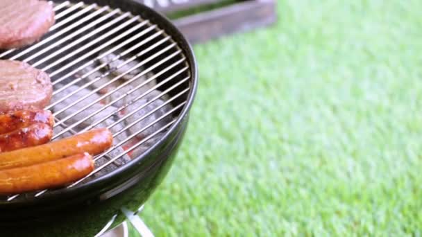 Sommerpiknik med liten kullgrill – stockvideo