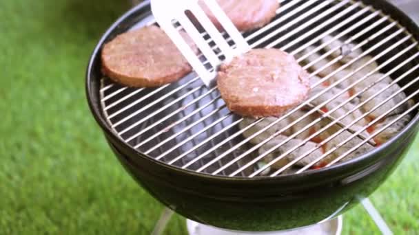 Sommerpiknik med liten kullgrill – stockvideo