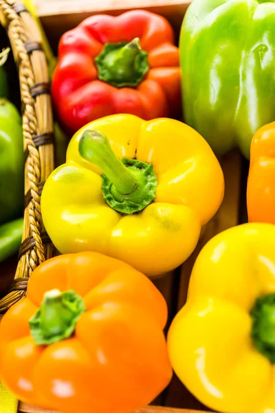 Organic Peppers on table — Stock Photo, Image