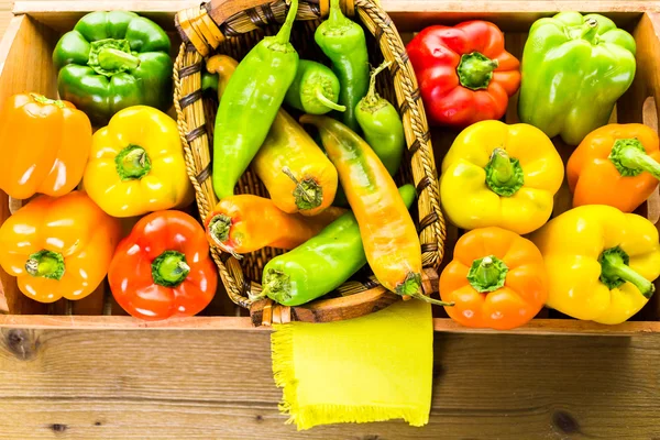 Organic Peppers on table — Stock Photo, Image