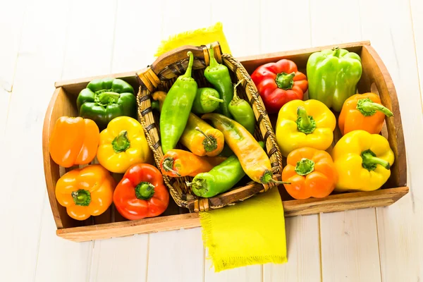 Organic Peppers on table — Stock Photo, Image