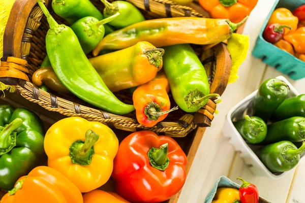 Organic Peppers on table — Stock Photo, Image