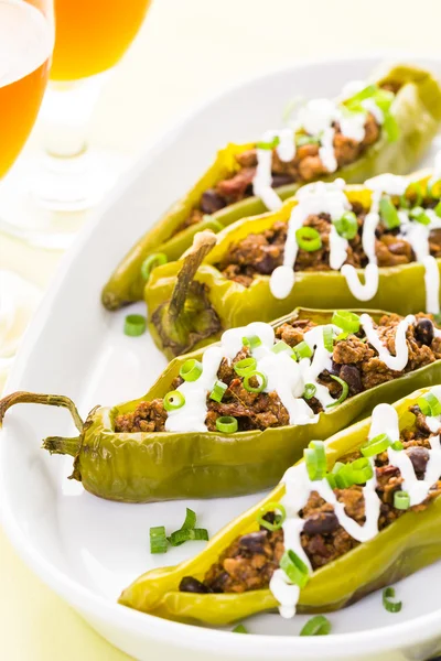 Chipotle beef and bean stuffed chile peppers — Stok Foto