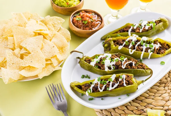 Chipotle beef and bean stuffed chile peppers — Stok Foto