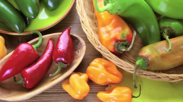 Organic peppers on the table — Stock Video