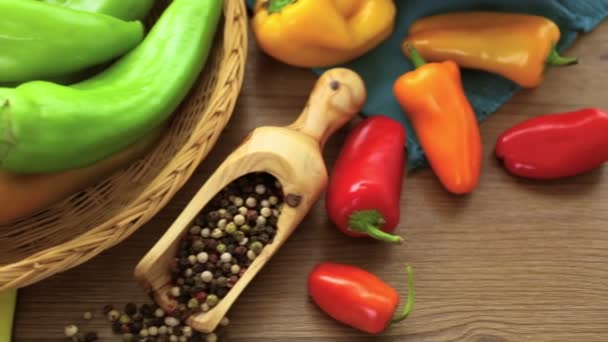 Organic peppers on the table — Stock Video