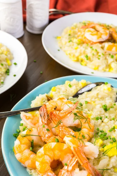 Risotto de milho com camarão assado — Fotografia de Stock