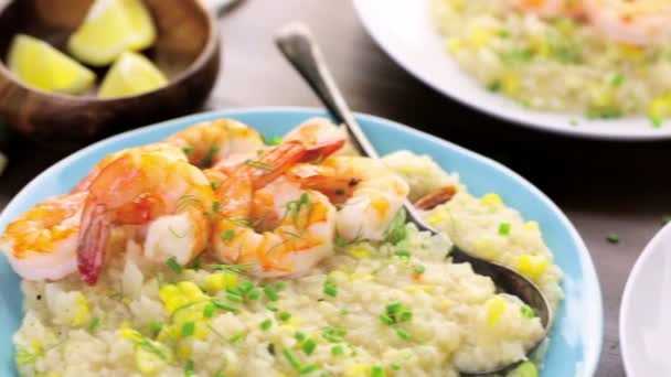 Corn Risotto with Roasted Shrimp — Stock Video