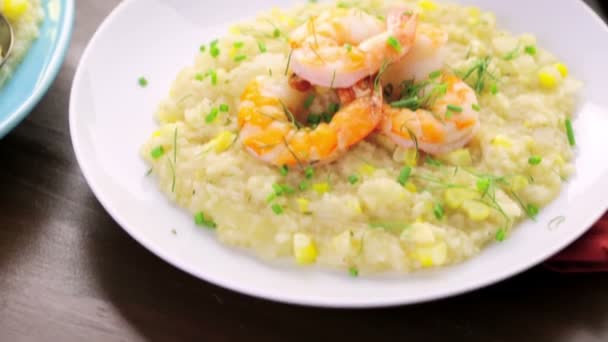 Corn Risotto with Roasted Shrimp — Stock Video