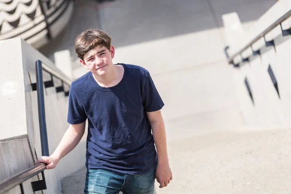 Teenage boy at the light rail station — Stock Photo, Image