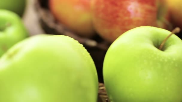 Organic apples in baskets — Stock Video