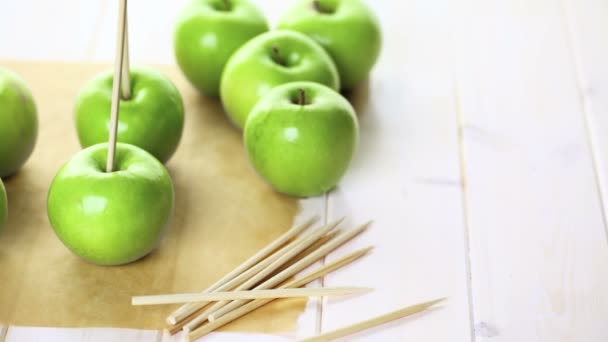 Preparing homemade black candy apples — Stock Footage Preparing homemade black candy apples Video Clip