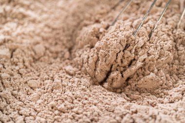 Unlu, tarçınlı, karanfilli, zencefilli ve hindistan cevizli kurabiyelerin karışımı. Karıştırmaya hazır.