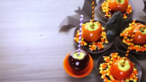 Candy appels voor Halloween — Stockvideo