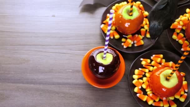Candy apples for Halloween — Stock Video