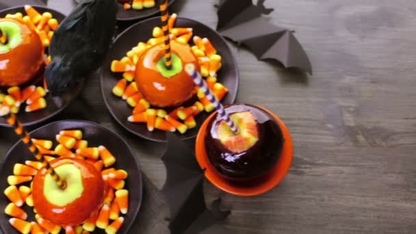 Manzanas dulces para Halloween — Vídeo de stock