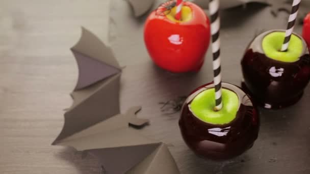 Candy appels voor Halloween party — Stockvideo