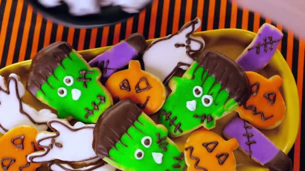 Variety of Halloween treats — Stock Video