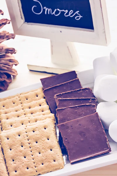 Smores σταθμός με μεγάλα άσπρα marshmallows — Φωτογραφία Αρχείου