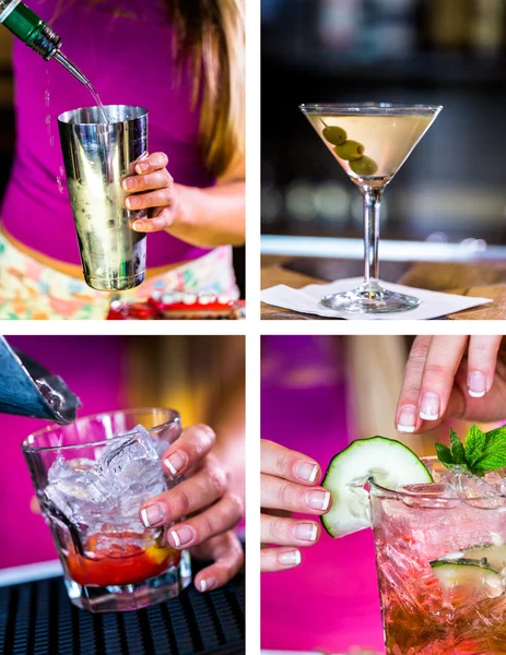 Barman maken martini met olijven — Stockfoto