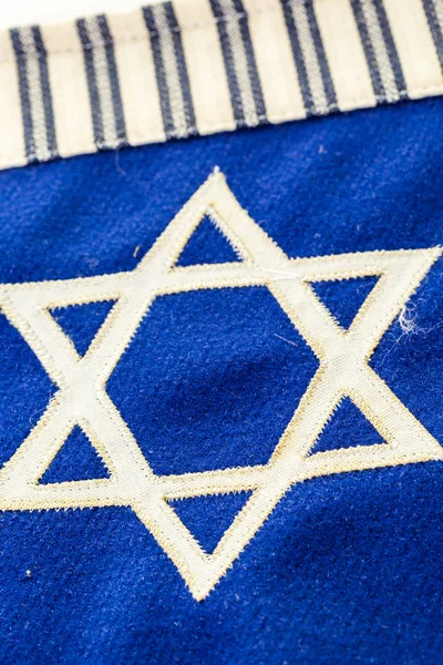 Star of David na modrý nápis vlajky — Stock fotografie