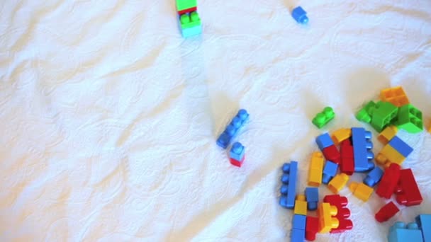 Guérir tout-petit fille jouer avec des blocs colorés — Video