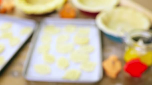 Pumpkin pie cookie stamper — Stock Video