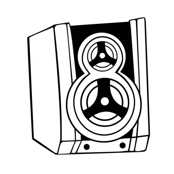 Ilustração vetorial da coluna. Uma representação linear baseada em objetos de um alto-falante de música. Imagem isolada no estilo doodle. — Vetor de Stock